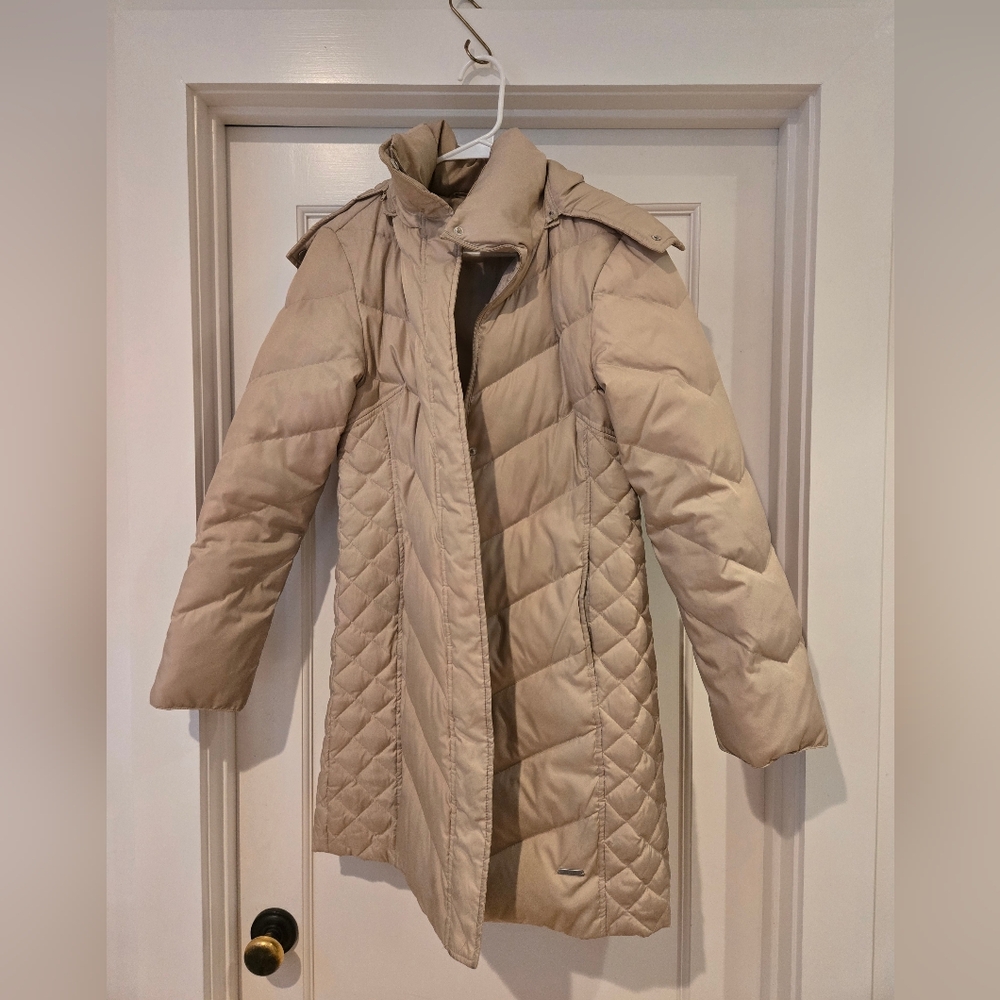Women's Tan Quilted Down Winter Coat